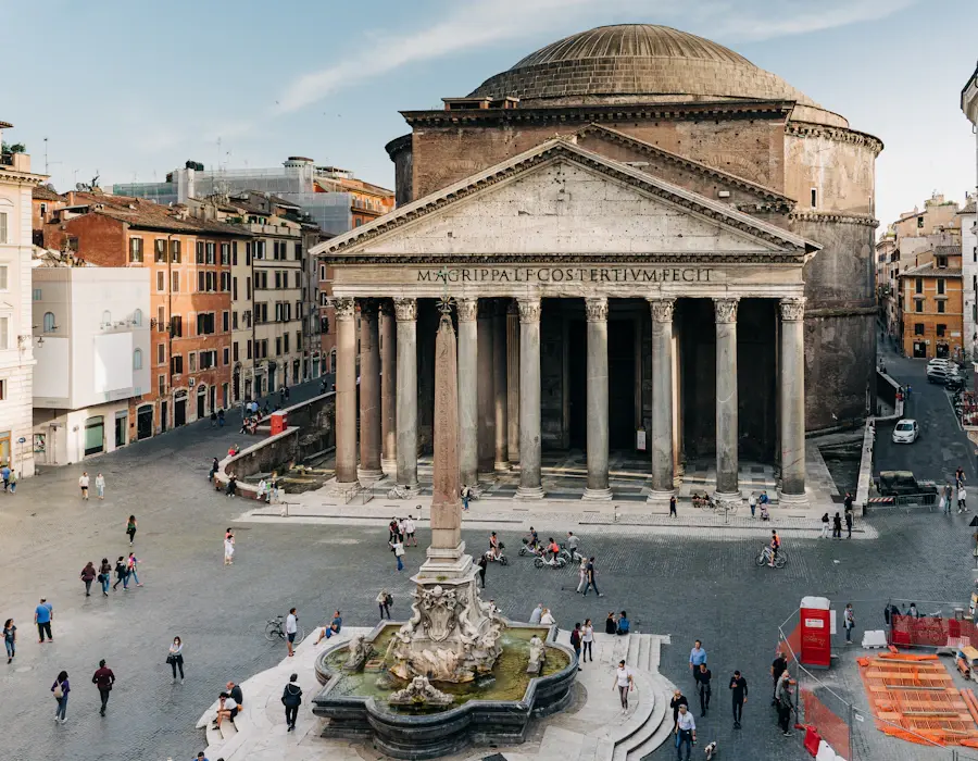 Travellers gathered in the square in front of Rome's Pantheon